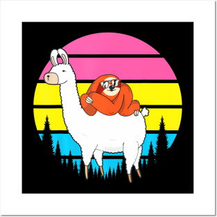 Sloth Riding Llama Lgbt Q Retro Pan Sexual Pride Flag Posters and Art